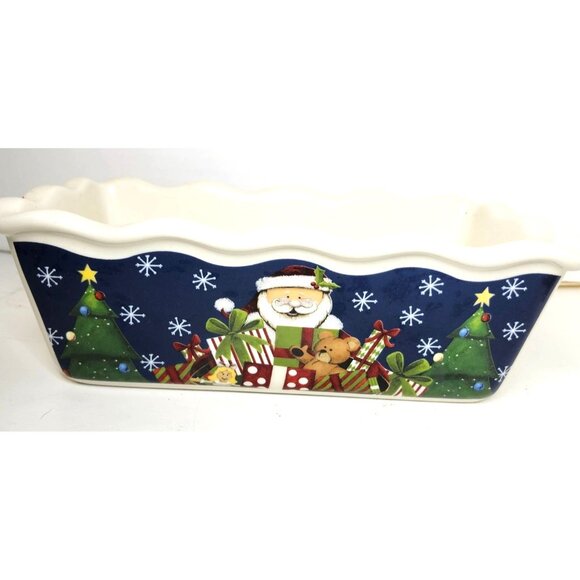Ceramic Holiday Bread Loaf Pan Santa & Gifts Design By Garden Ridge - Picture 4 of 6
